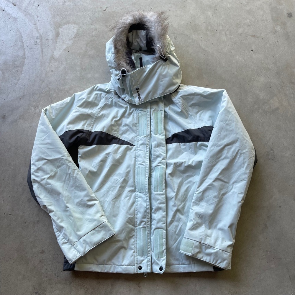 Billabong Pilot Series Ski Jacket Light Blue Gray Faux Fur Hood Women Medium
